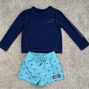 Boys 2T Vineyard Vines Kids Navy and Light Blue Rashguard Set